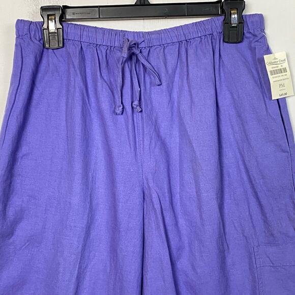 Coldwater Creek Purple Linen Blend Pull On Crop Pants Size Medium Petite - Picture 2 of 7